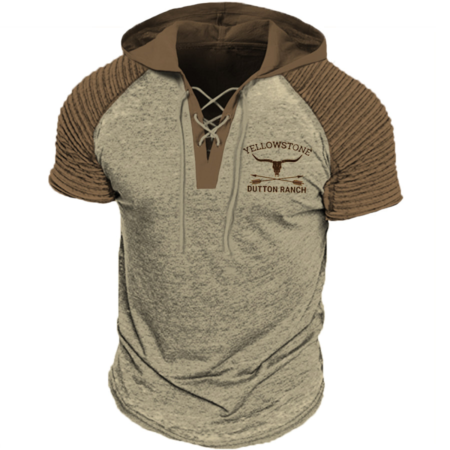 

Men's Vintage Yellowstone Western Cowboy Hooded Short Sleeve T-Shirt