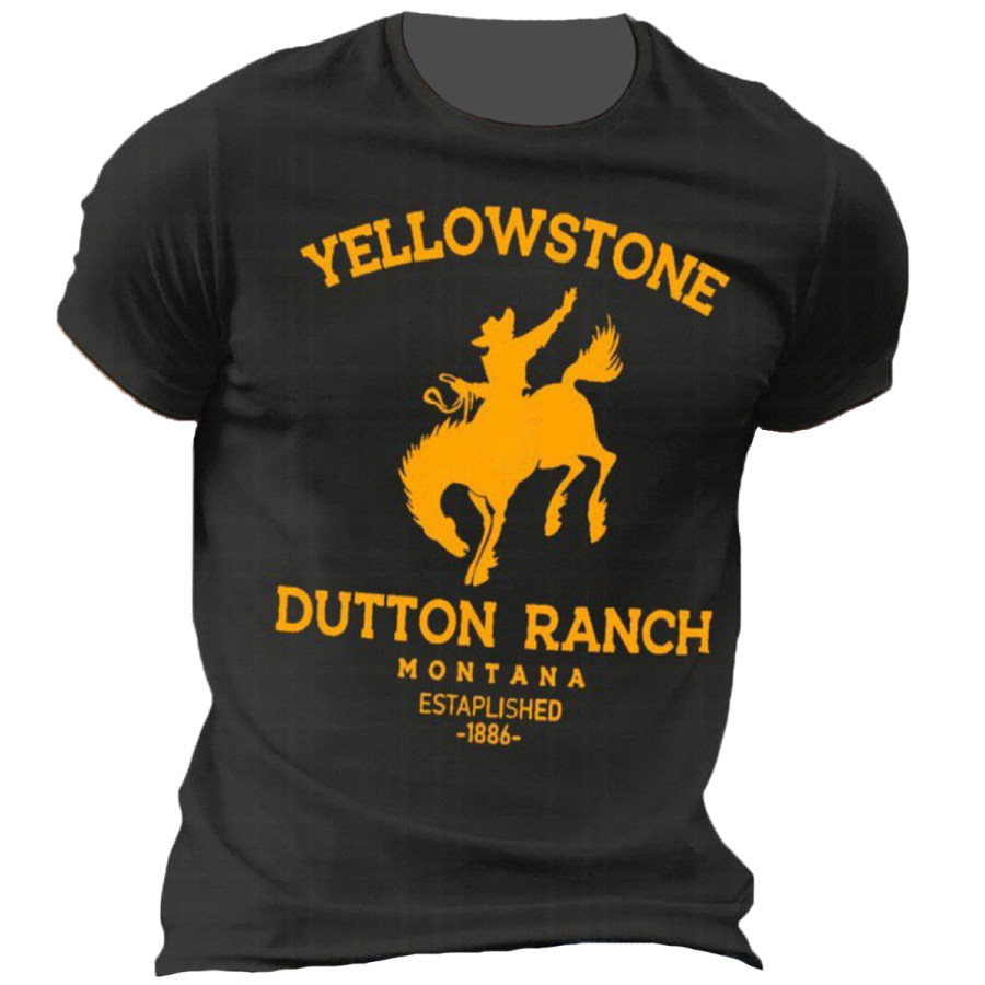 

Men's Vintage Yellowstone Western Denim Crewneck Short Sleeve T-Shirt