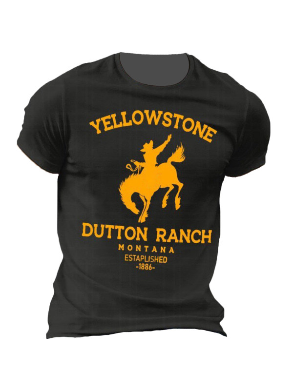 Men's Vintage Yellowstone Western Denim Crewneck Short Sleeve T-Shirt