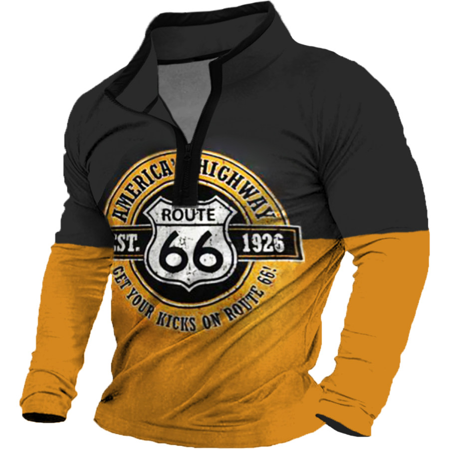 

Men's Vintage Route 66 Stand Collar Long Sleeve T-Shirt