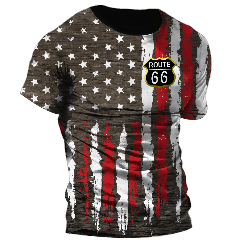 Men's Route 66 Round Neck Chic Short Sleeve T-shirt