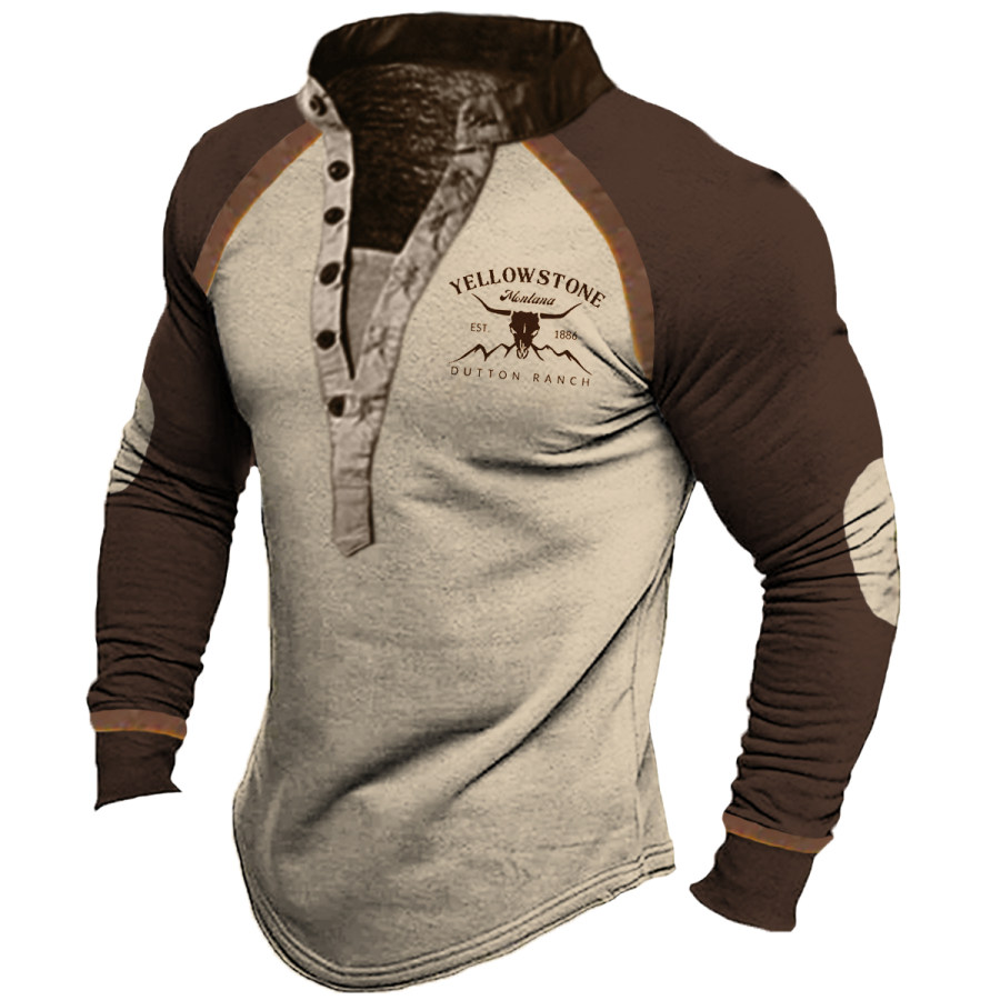 

Men's Vintage Yellowstone Western Denim Long Sleeve T-Shirt