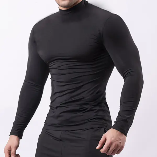 Men's Retro Casual Half Turtleneck Long Sleeve T-Shirt - Honeylop.chimpone.com 