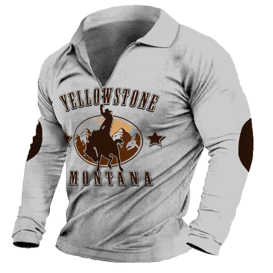 

Men's Vintage Yellowstone Western Denim Long Sleeve T-Shirt