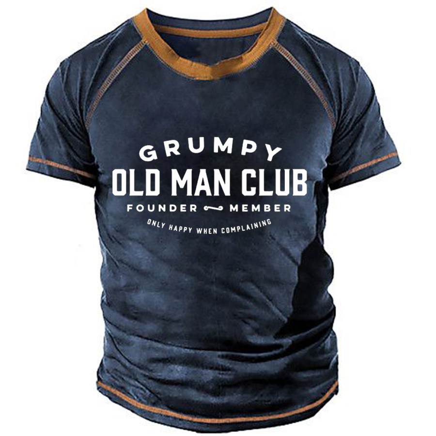 

Men's Vintage OLD MAN CLUB Round Neck Short Sleeve T-Shirt