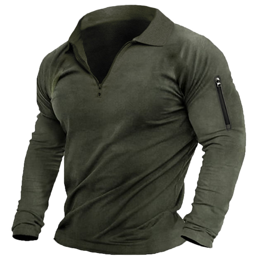 

Men's Retro Casual Zipper Lapel Long Sleeve T-Shirt