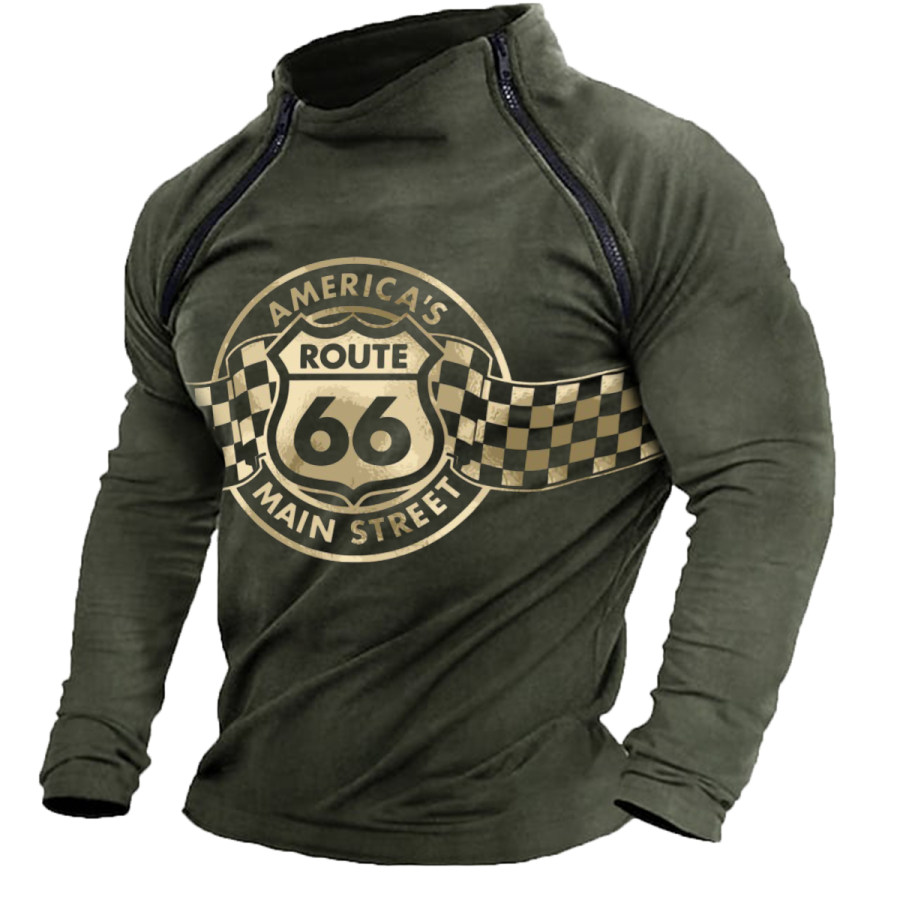 

Men's Vintage Route 66 Zip Long Sleeve T-Shirt