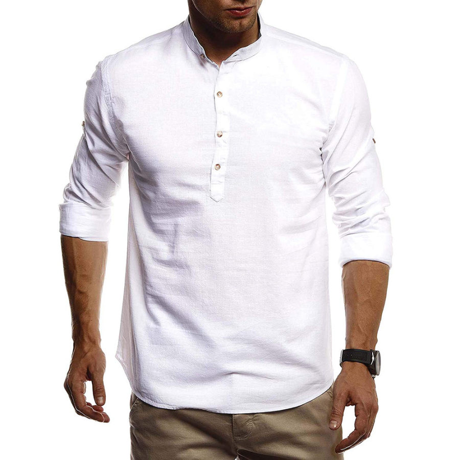 

Camicia Di Lino A Maniche Lunghe Casual Tinta Unita Da Uomo