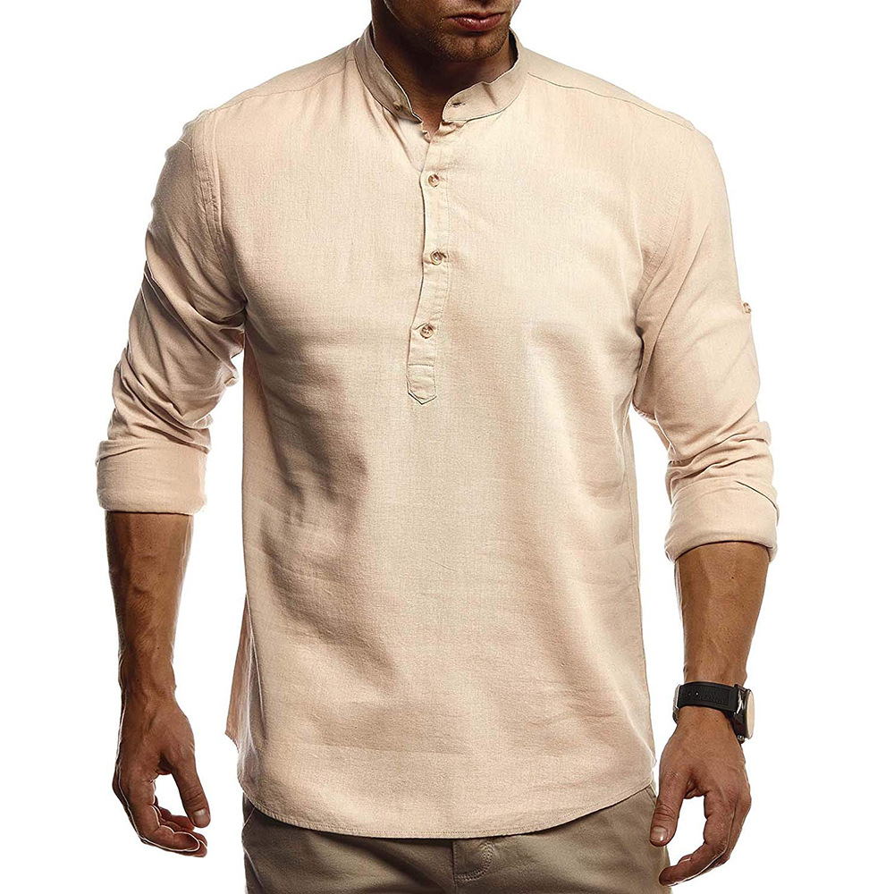 Men's Solid Color Casual Chic Long Sleeve Linen Shirt