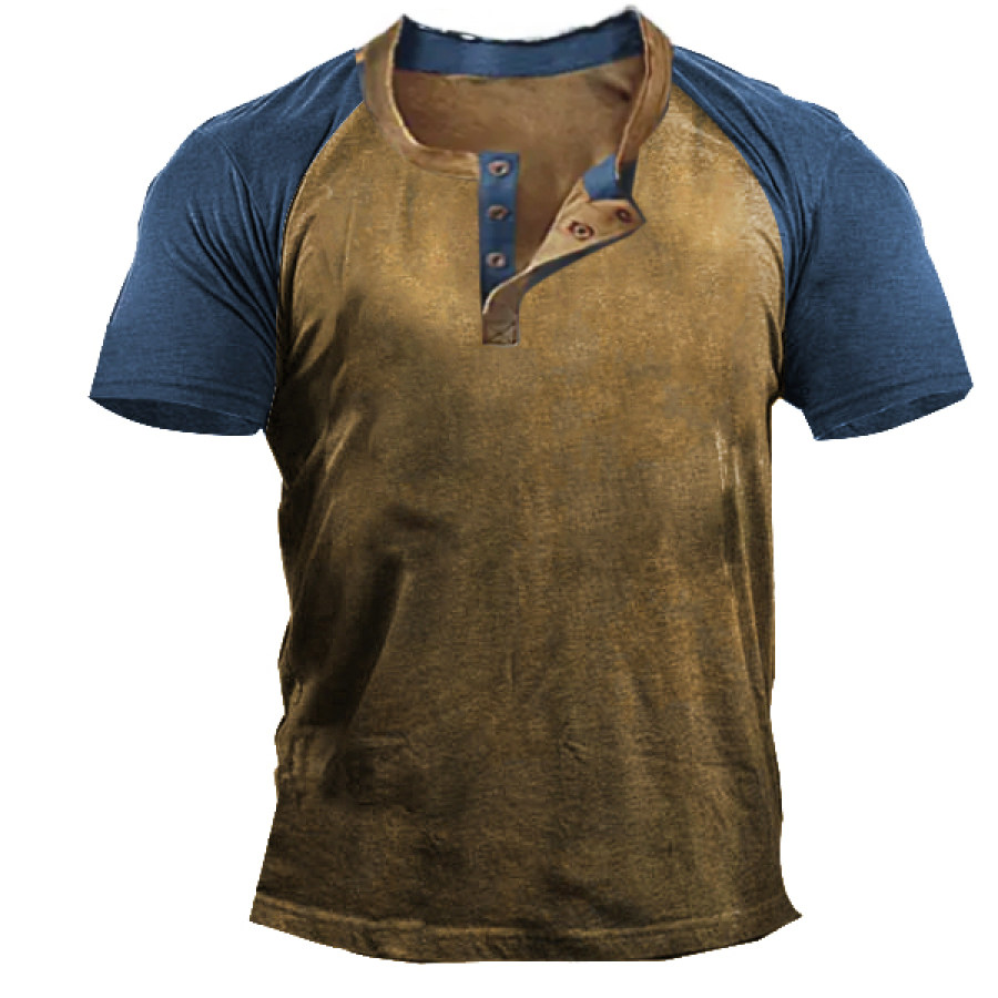 

Men's Outdoor Contrasting Color Henley Stand Collar T-Shirt