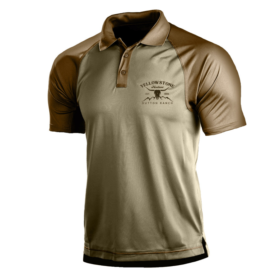 

Men's Vintage Yellowstone Western Denim Polo Short Sleeve T-Shirt