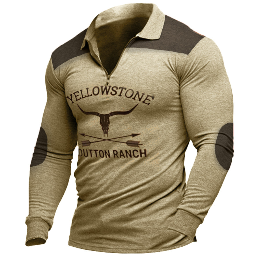 

Men's Vintage Yellowstone Western Denim Long Sleeve T-Shirt