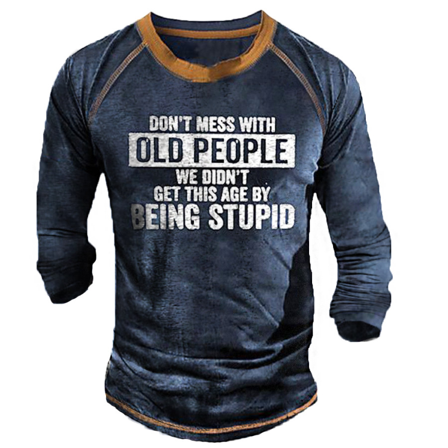 

Men Retro Old People Round Neck Long Sleeve T-shirt