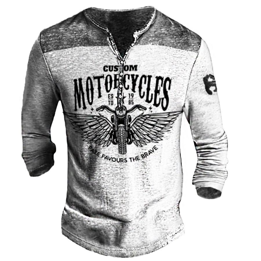 

Men's Vintage Motorcycle Henley Long Sleeve T-Shirt