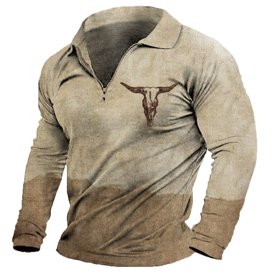 

Men's Vintage Western Denim Lapel Long Sleeve T-Shirt