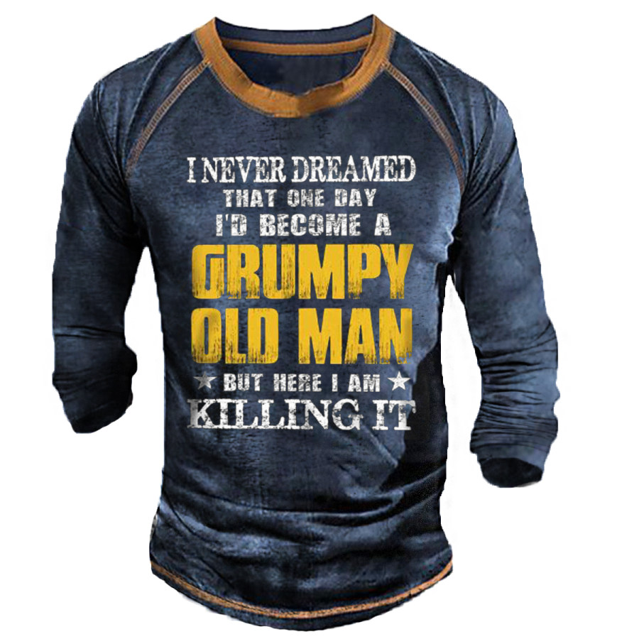 

Men's Retro Old Man Round Neck Long Sleeve T-shirt