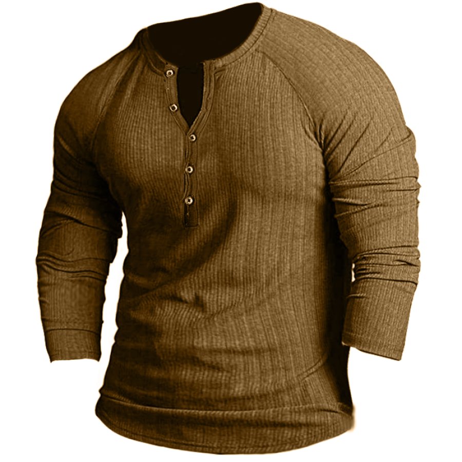 

Men's Ribbed Fabrics Henley Long Sleeved Jumper T-Shirt