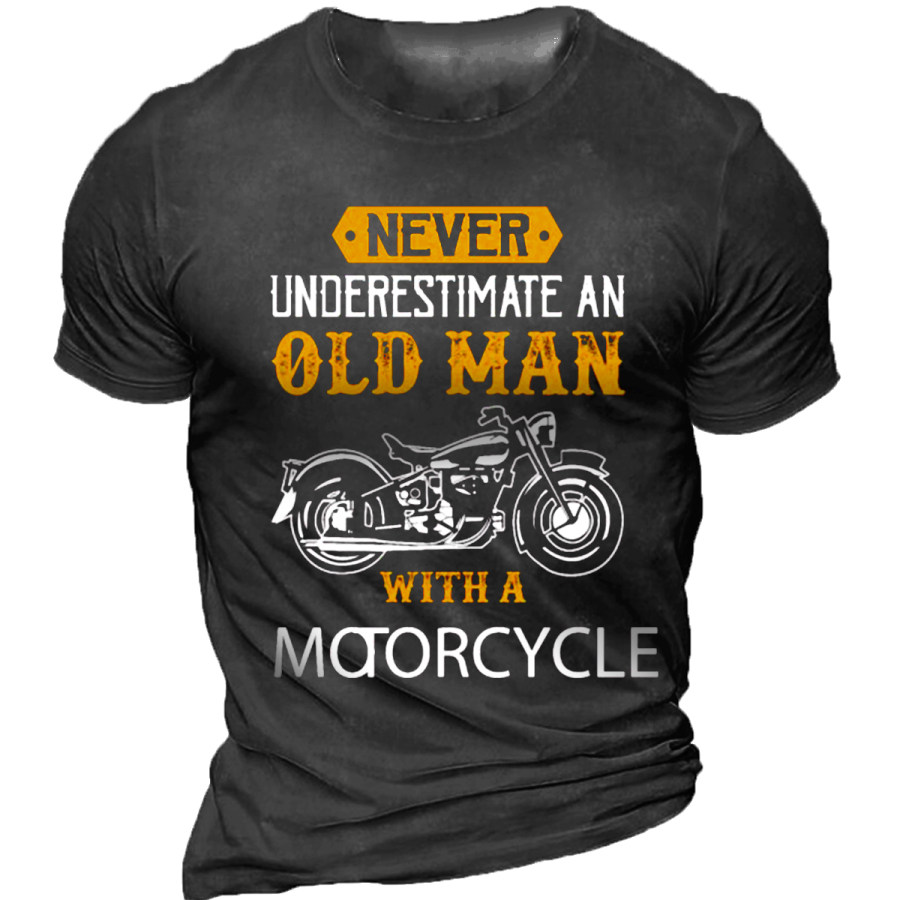 

Men's Casual OLD MAN Motorcycle Round Neck Short Sleeve T-shirt