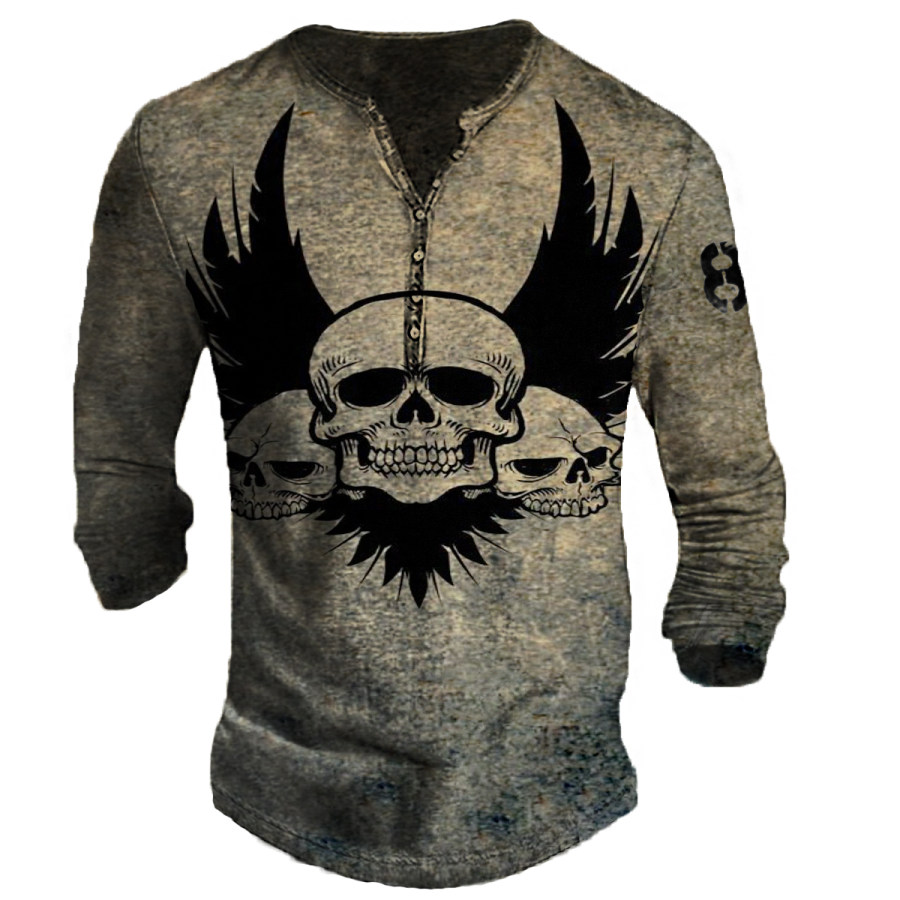 

Men's Vintage Skull Henley Long Sleeve T-Shirt