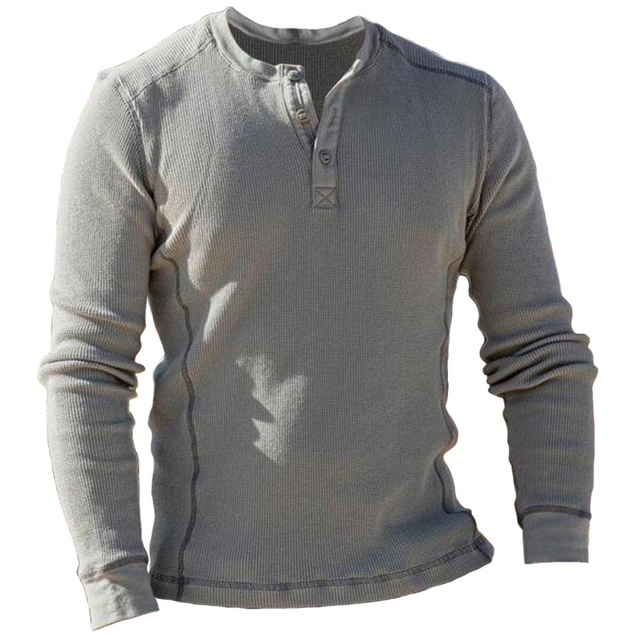 

Men's Vintage Casual Henley Long Sleeve T-Shirt