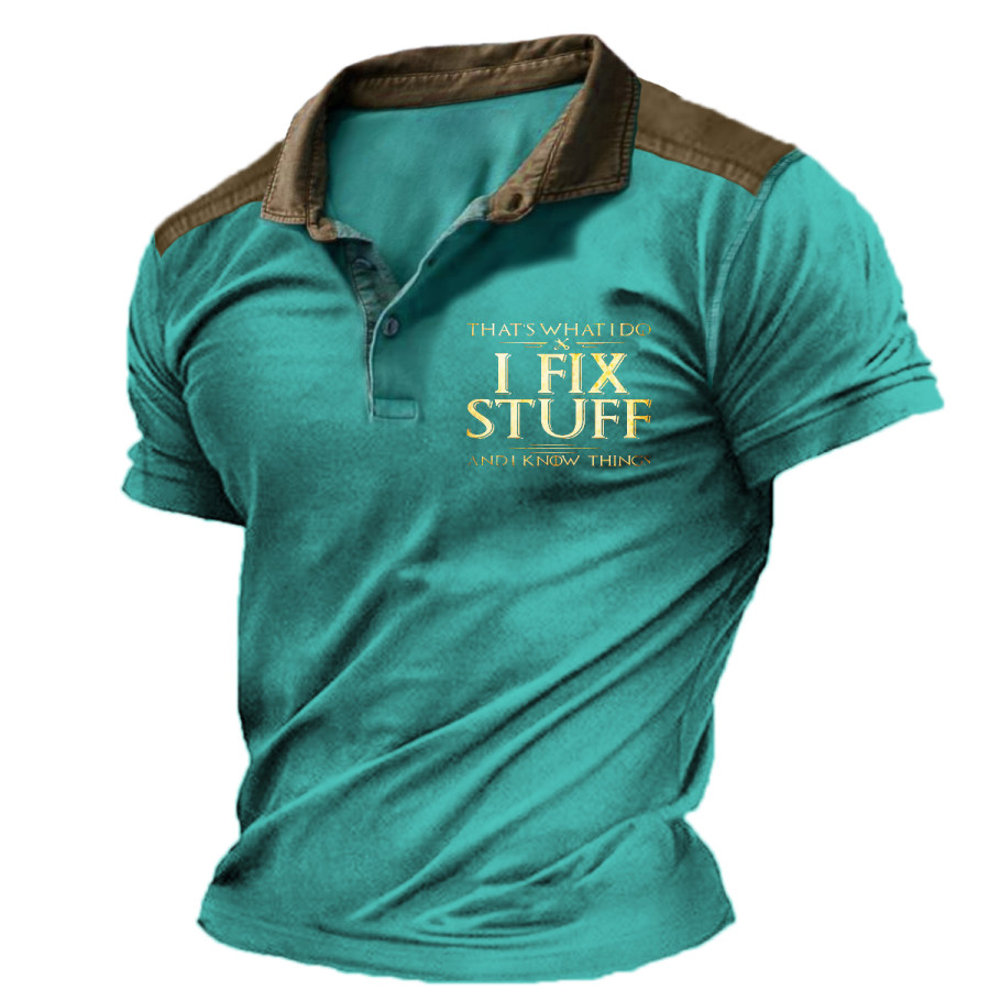 

Men's Vintage I FIX STUFF Polo Neck Short Sleeve T-Shirt