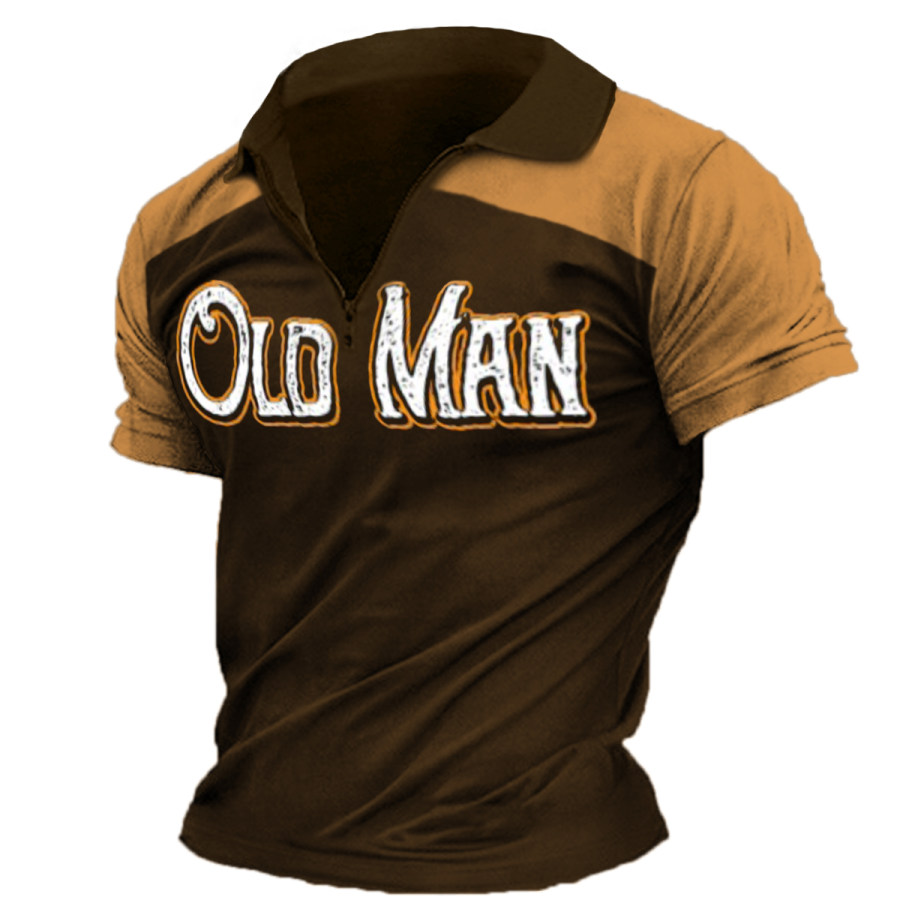 

Men's Vintage OLD MAN Polo Neck Short Sleeve T-Shirt