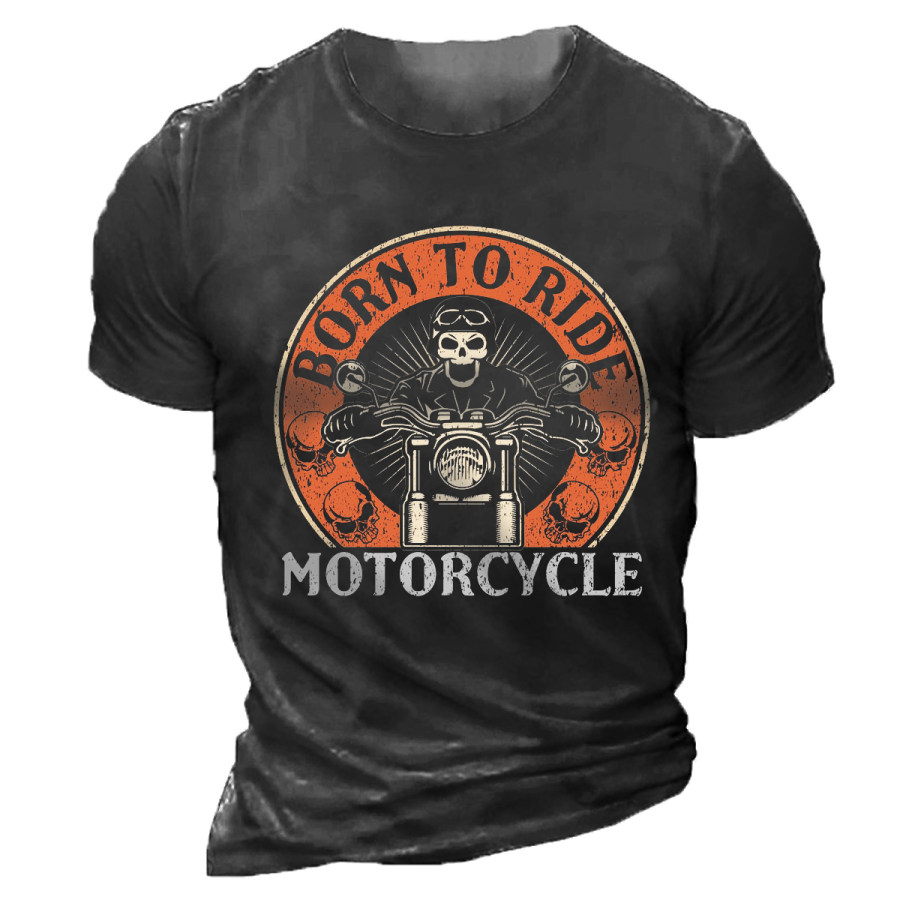 

Men's Vintage Skull Motorcycle Round Neck Short Sleeve T-Shirt