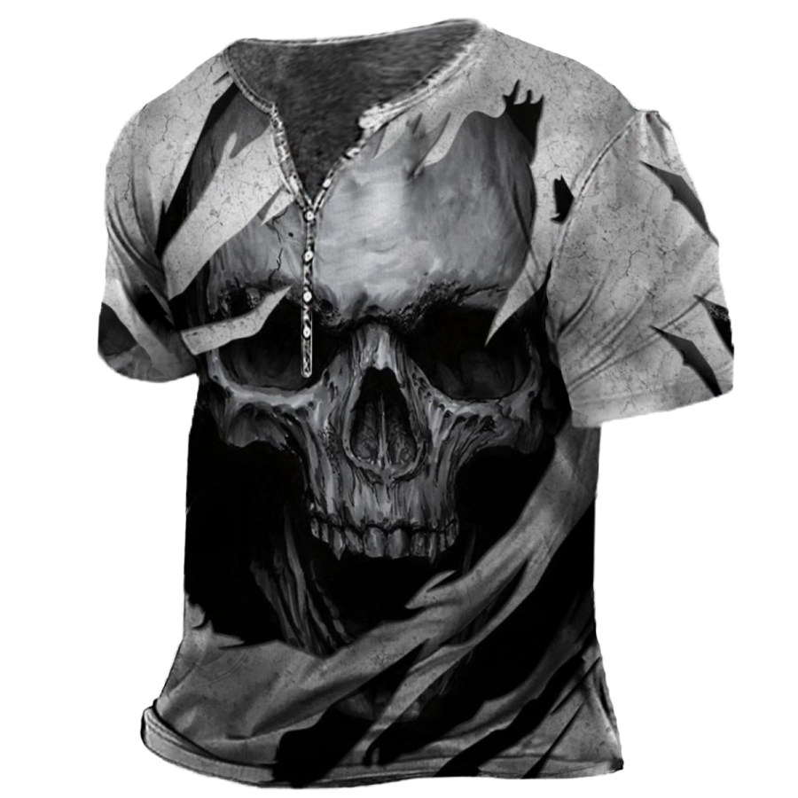

Men's Vintage Skull Henley Short Sleeve T-Shirt
