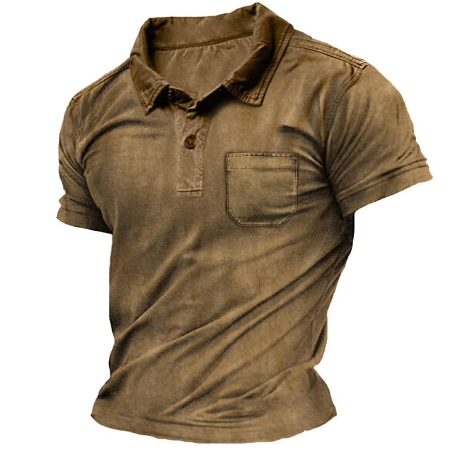 

Men's Vintage POLO Collar Pocket Short Sleeve T-Shirt