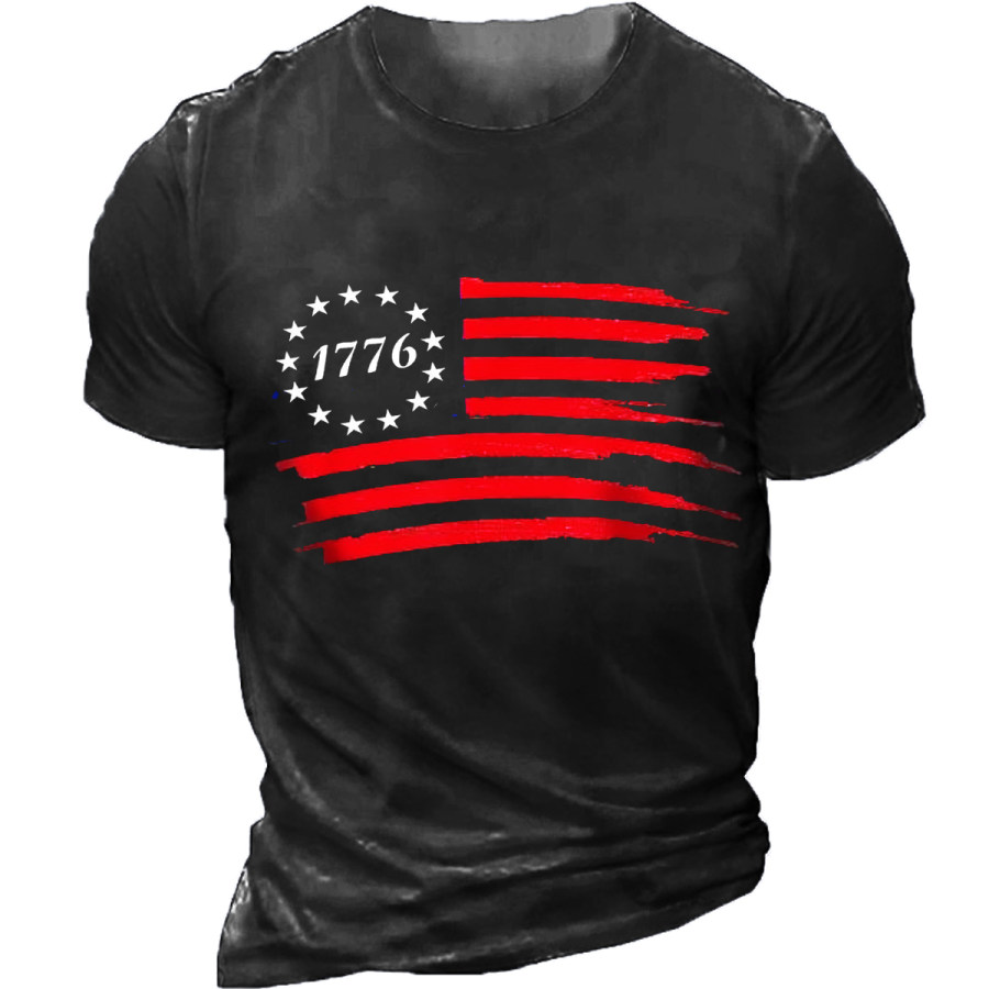 

Men's Vintage 1776 Independence Day American Flag Round Neck Short Sleeve T-Shirt