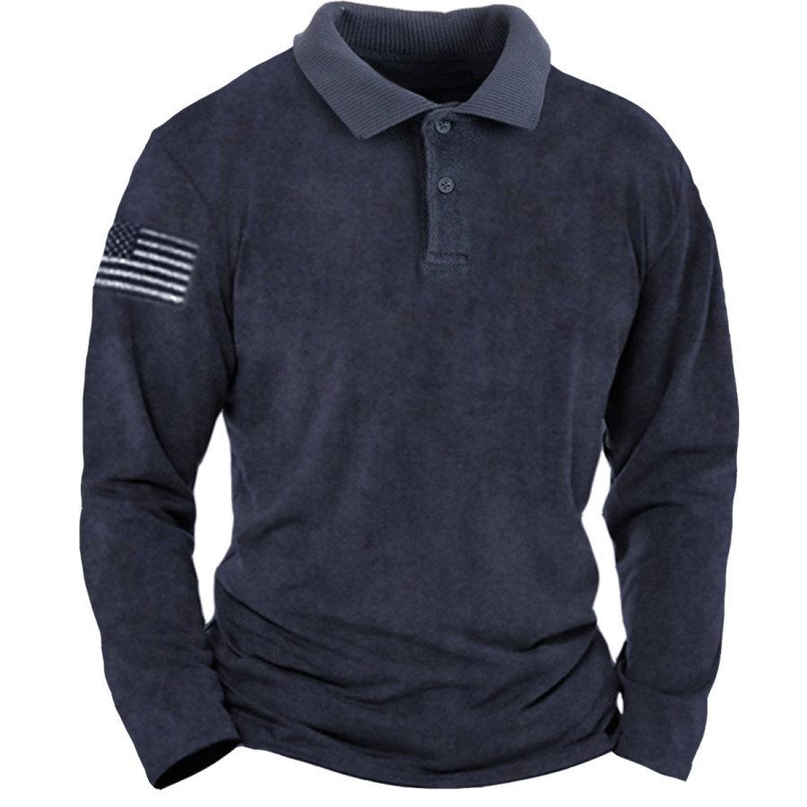 

Men's Vintage American Flag Polo Long Sleeve T-Shirt