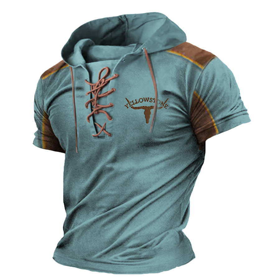 

Men's Vintage Yellowstone Hooded Short Sleeve T-Shirt