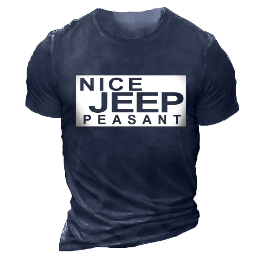 

Men's Retro NICE JEEP PEASANT Round Neck Short Sleeve T-shirt