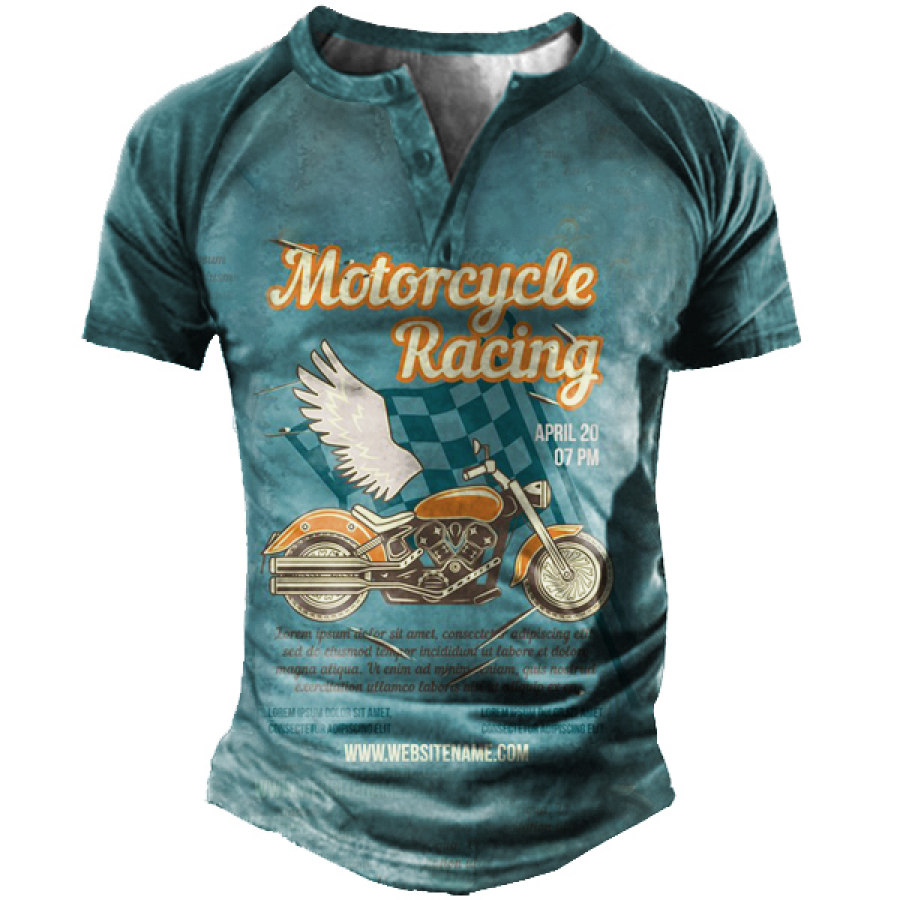 

Men's Retro Motorcycle Henley Short Sleeve T-Shirt