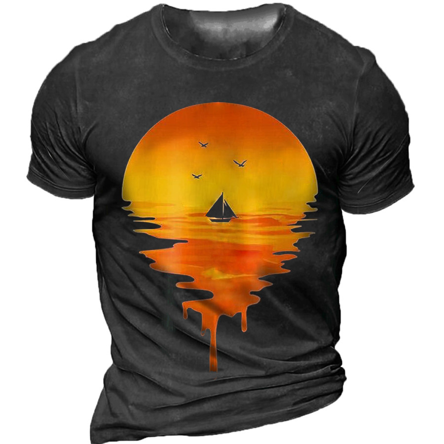 

Men's Vintage Hawaiian Style Round Neck Short Sleeve T-Shirt