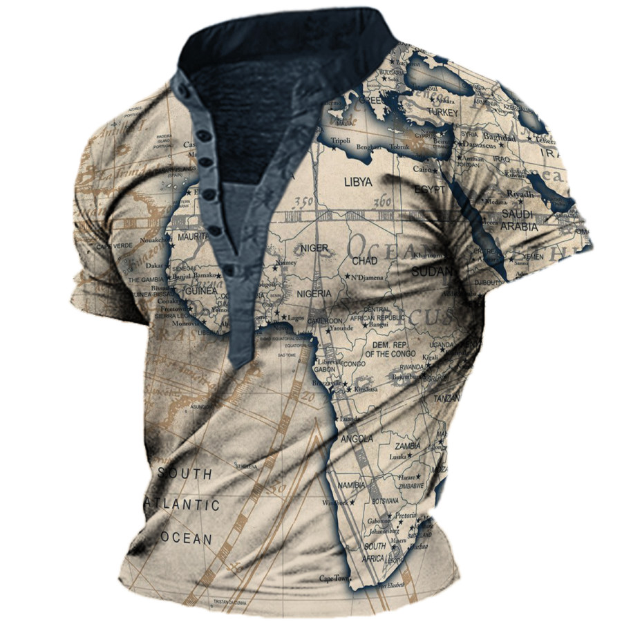 

Men's Vintage Nautical Map Henley Short Sleeve T-Shirt