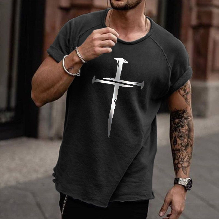 

Men's Vintage Cross Round Neck Short Sleeve T-Shirt