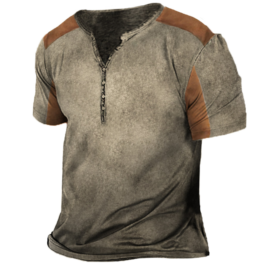 

Men's Vintage Distressed Henley Short Sleeve T-Shirt