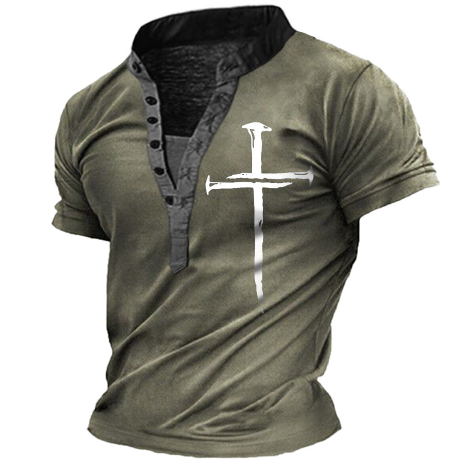 

Men's Vintage Cross Henley Short Sleeve T-Shirt