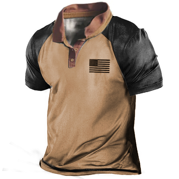 Men's Vintage American Flag Print Chic Tactical Polo Shirt