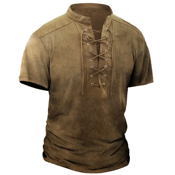 Men's Vintage Drawstring Short Sleeve T-Shirt - Kalesafe.com 