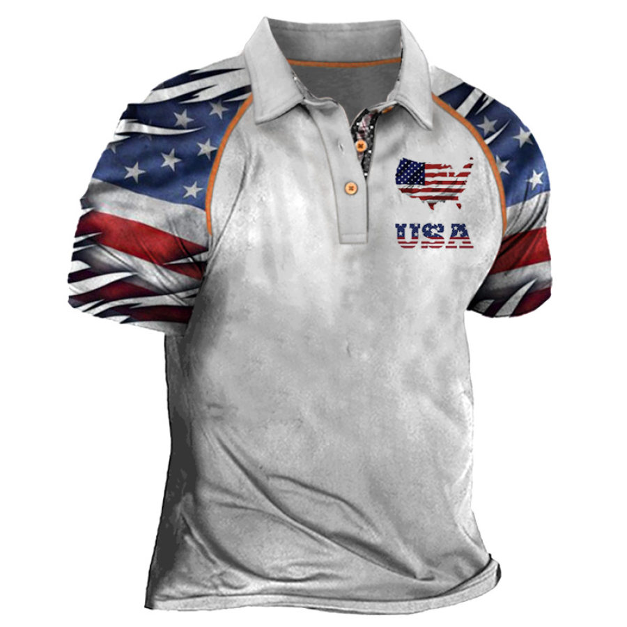 

Men's Vintage American Flag Polo Neck T-Shirt