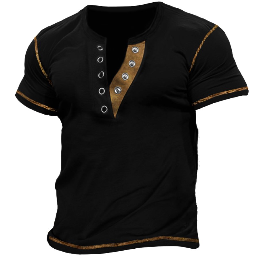 

Men's Vintage Colorblock Henley Collar T-Shirt
