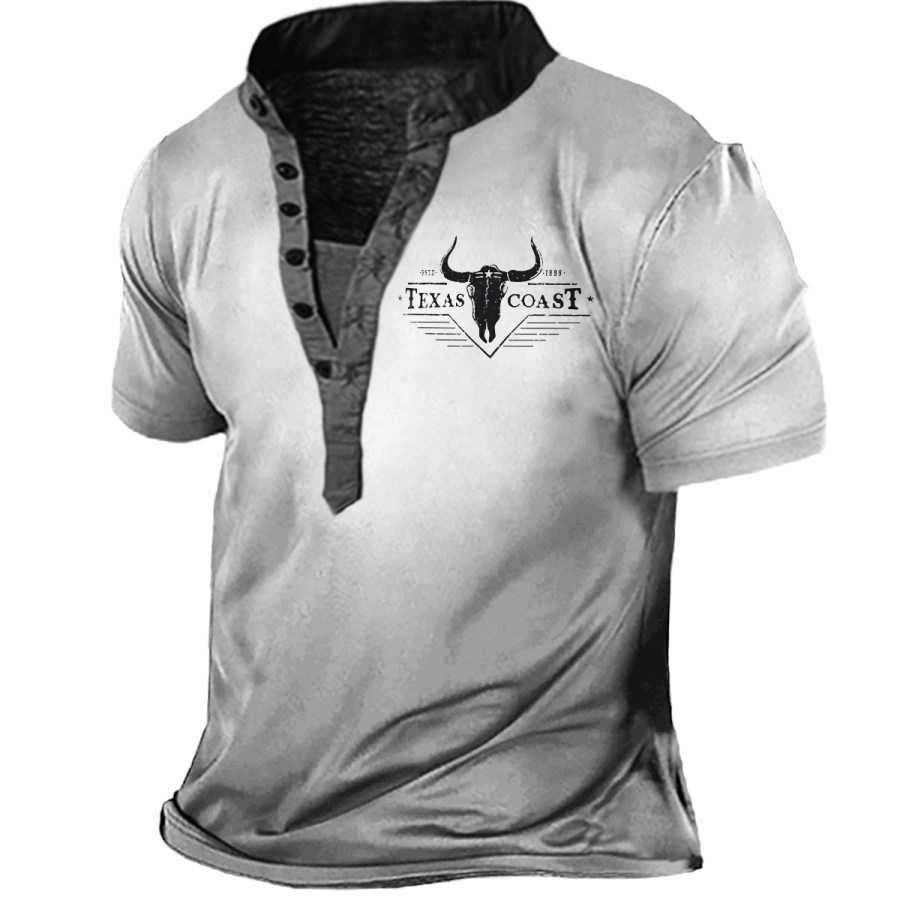 

Men's Vintage Texas Western Cowboy Henley Short Sleeve Tee