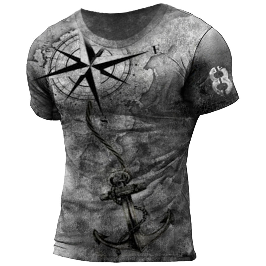 

Men's Vintage Nautical Anchor Crewneck Short Sleeve T-Shirt