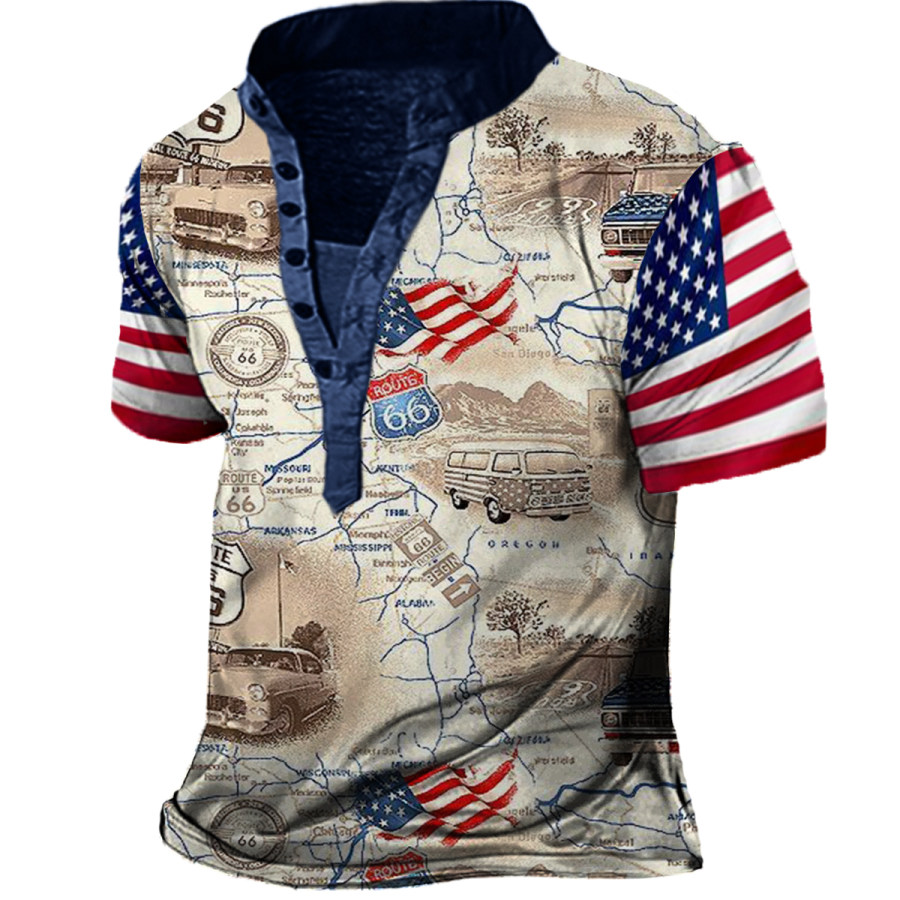 

Men's Vintage Route 66 American Flag Short Sleeve T-Shirt