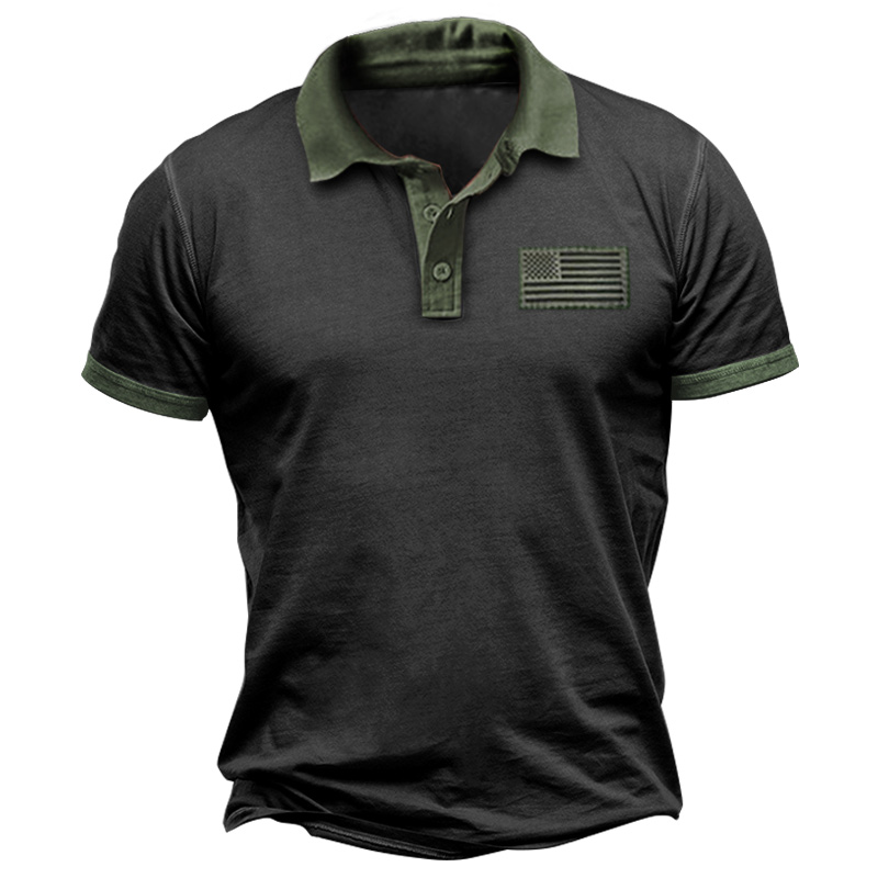 Men's Retro Contrast Polo Neck Chic Tactical T-shirt