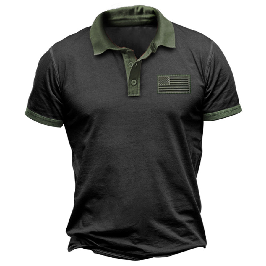 

Men's Retro Contrast Polo Neck Tactical T-Shirt