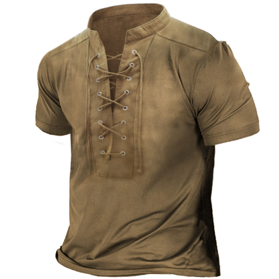 

Men's Outdoor Vintage Tie Stand Collar T-Shirt