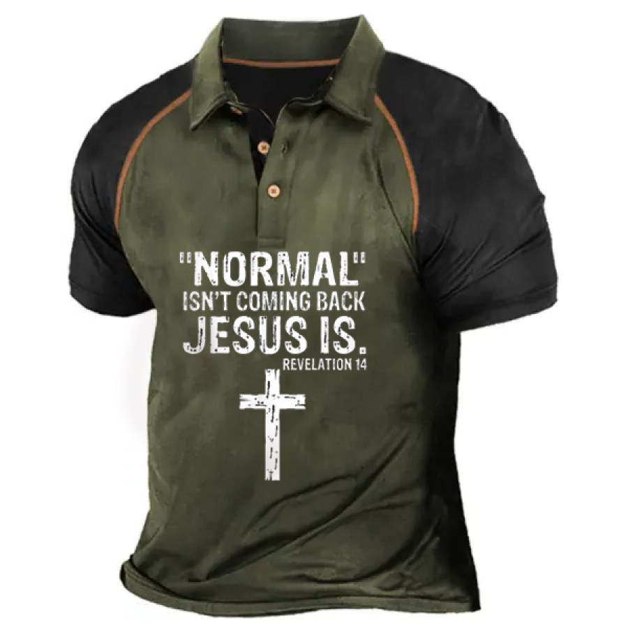 

Normal Isn't Coming Back But Jesus Is Revelation 14 Men Polo Shirt